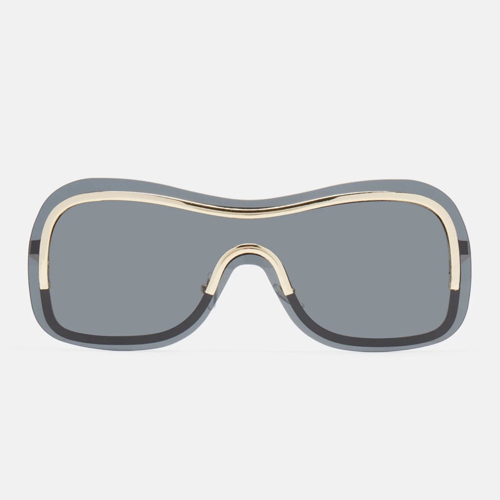 •Get Like Me• Rimless Black Shield Oversized Frame Sunnies with Gold Trim - Picture 2 of 2